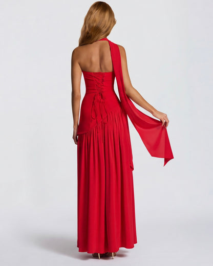 Robe Maxi Aura Radiant – Bustier, Foulard et Fente Haute
