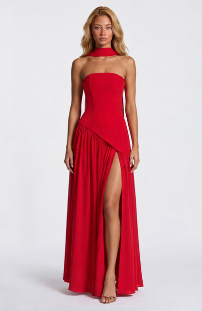 Robe Maxi Aura Radiant – Bustier, Foulard et Fente Haute