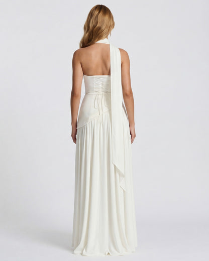Robe Maxi Aura Radiant – Bustier, Foulard et Fente Haute