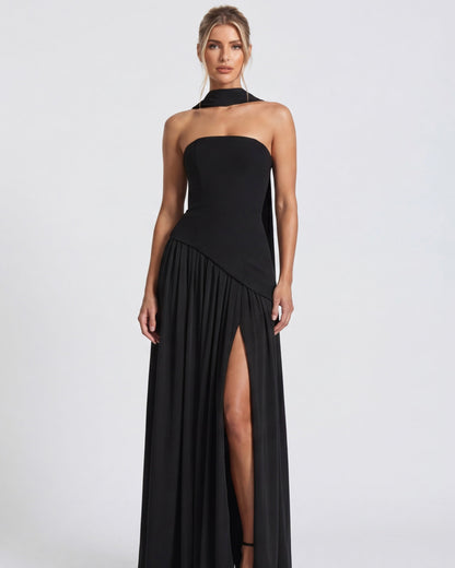 Robe Maxi Aura Radiant – Bustier, Foulard et Fente Haute