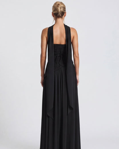 Robe Maxi Aura Radiant – Bustier, Foulard et Fente Haute