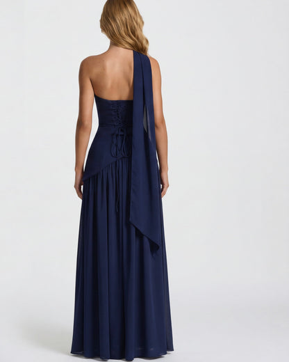 Robe Maxi Aura Radiant – Bustier, Foulard et Fente Haute