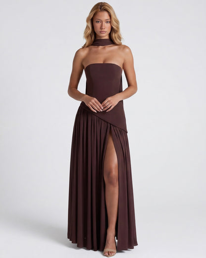 Robe Maxi Aura Radiant – Bustier, Foulard et Fente Haute