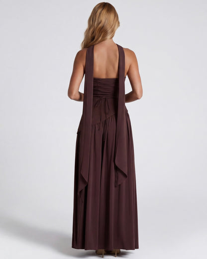 Robe Maxi Aura Radiant – Bustier, Foulard et Fente Haute
