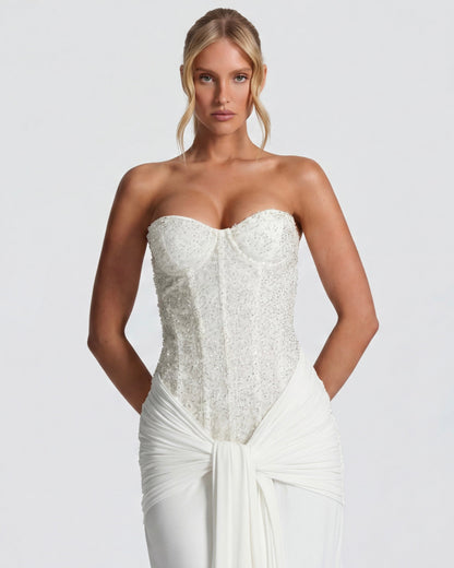 Robe Longue Midnight Aura – Bustier Brillant et Corset Structuré