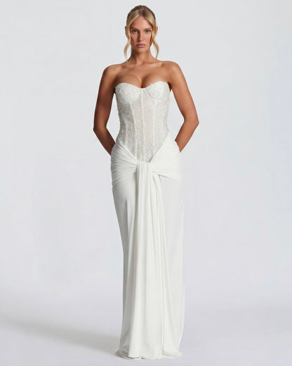 Robe Longue Midnight Aura – Bustier Brillant et Corset Structuré
