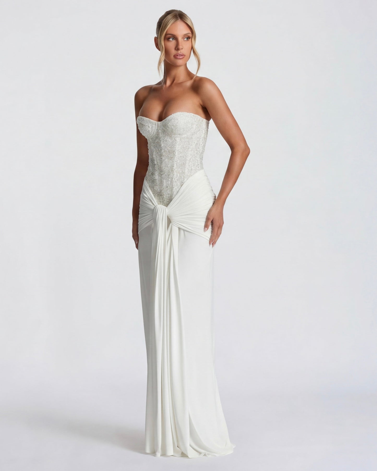 Robe Longue Midnight Aura – Bustier Brillant et Corset Structuré