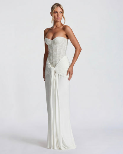 Robe Longue Midnight Aura – Bustier Brillant et Corset Structuré