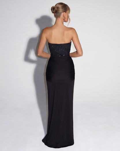 Robe Longue Midnight Aura – Bustier Brillant et Corset Structuré