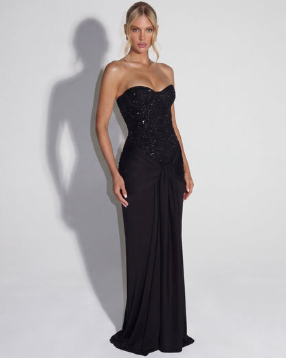 Robe Longue Midnight Aura – Bustier Brillant et Corset Structuré
