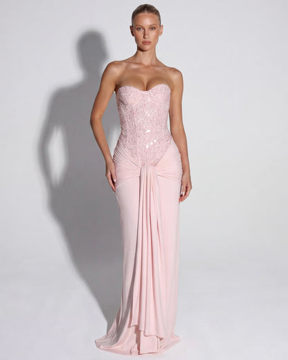 Robe Longue Midnight Aura – Bustier Brillant et Corset Structuré