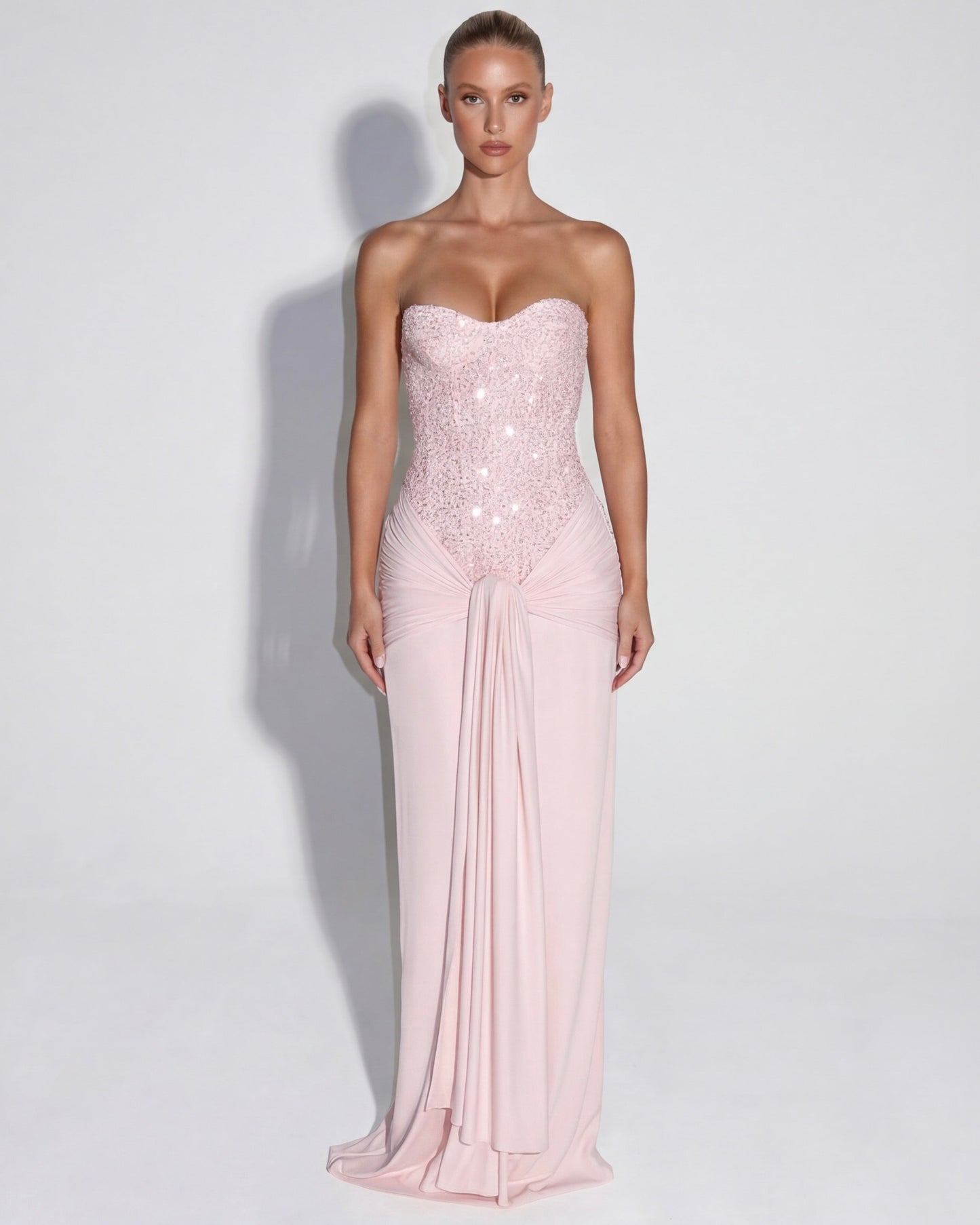 Robe Longue Midnight Aura – Bustier Brillant et Corset Structuré