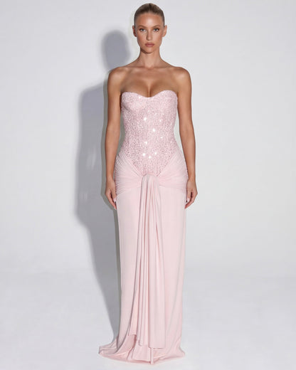 Robe Longue Midnight Aura – Bustier Brillant et Corset Structuré