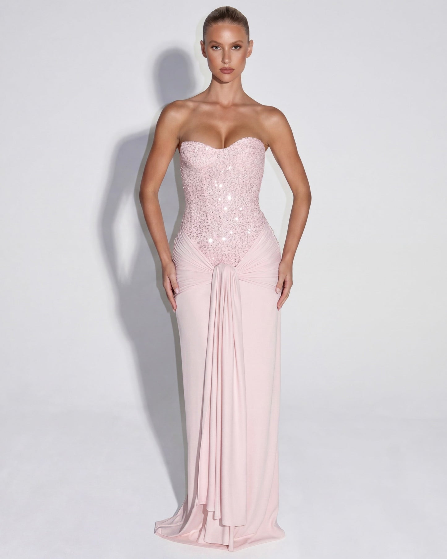 Robe Longue Midnight Aura – Bustier Brillant et Corset Structuré
