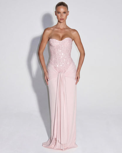Robe Longue Midnight Aura – Bustier Brillant et Corset Structuré