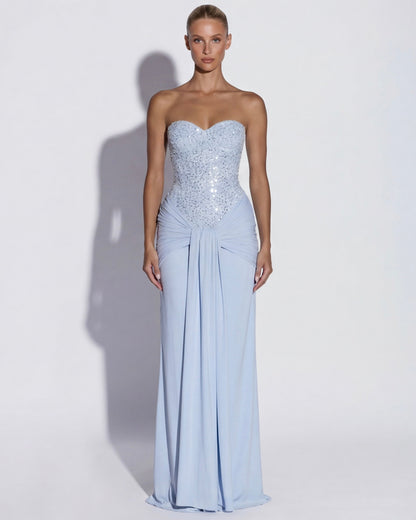 Robe Longue Midnight Aura – Bustier Brillant et Corset Structuré