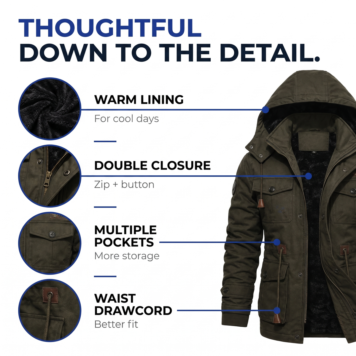 Veste militaire homme imperméable coupe-vent doublure polaire