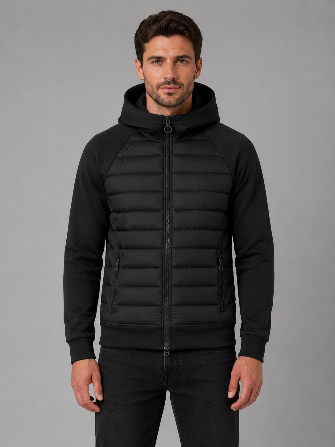 Leichte, wattierte Herrenjacke mit Stretch-Ärmeln