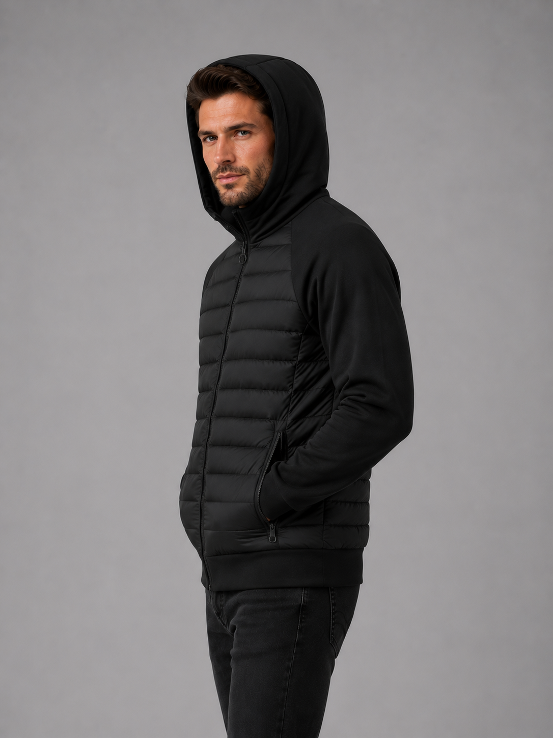Leichte, wattierte Herrenjacke mit Stretch-Ärmeln