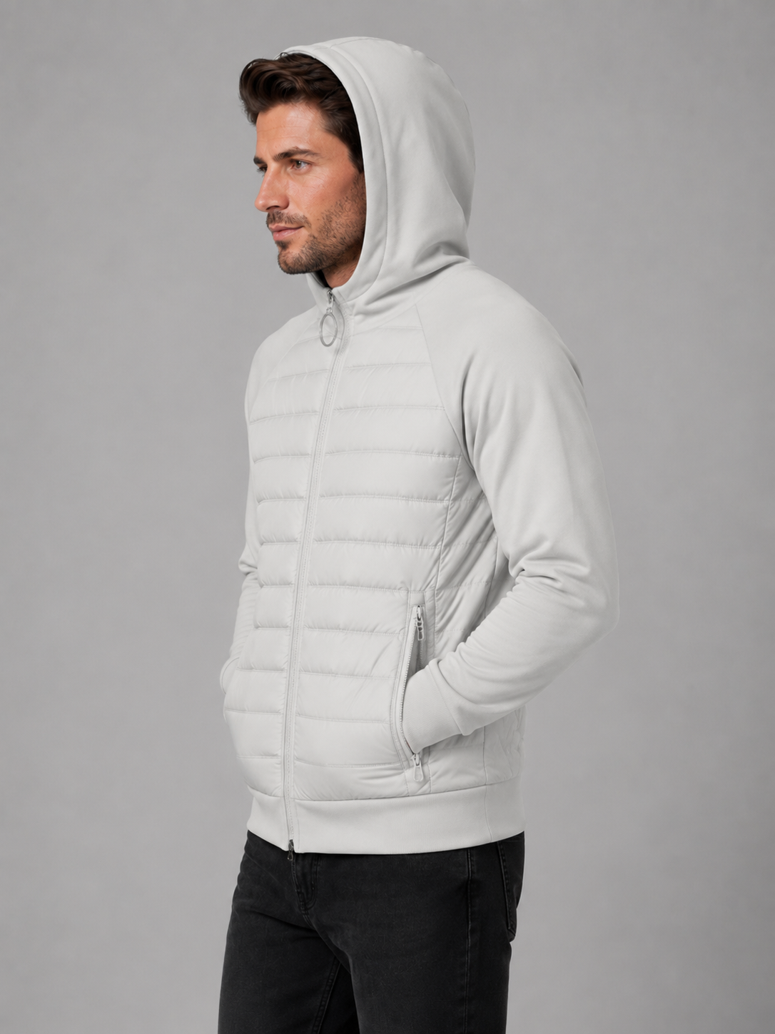 Leichte, wattierte Herrenjacke mit Stretch-Ärmeln