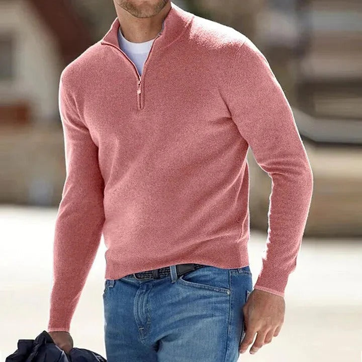 Pull homme col zippé tricot minimaliste polyvalent