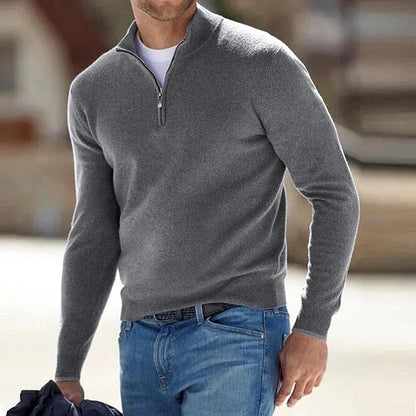 Pull homme col zippé tricot minimaliste polyvalent
