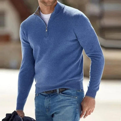 Pull homme col zippé tricot minimaliste polyvalent