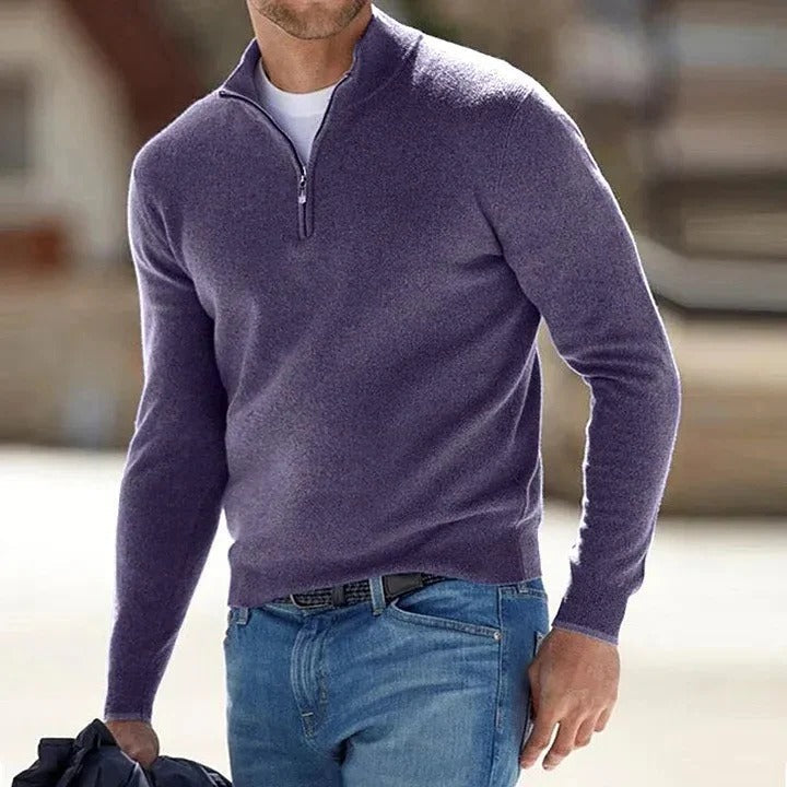 Pull homme col zippé tricot minimaliste polyvalent