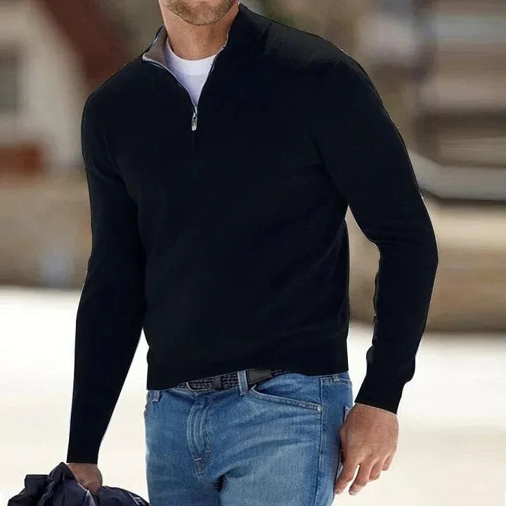 Pull homme col zippé tricot minimaliste polyvalent