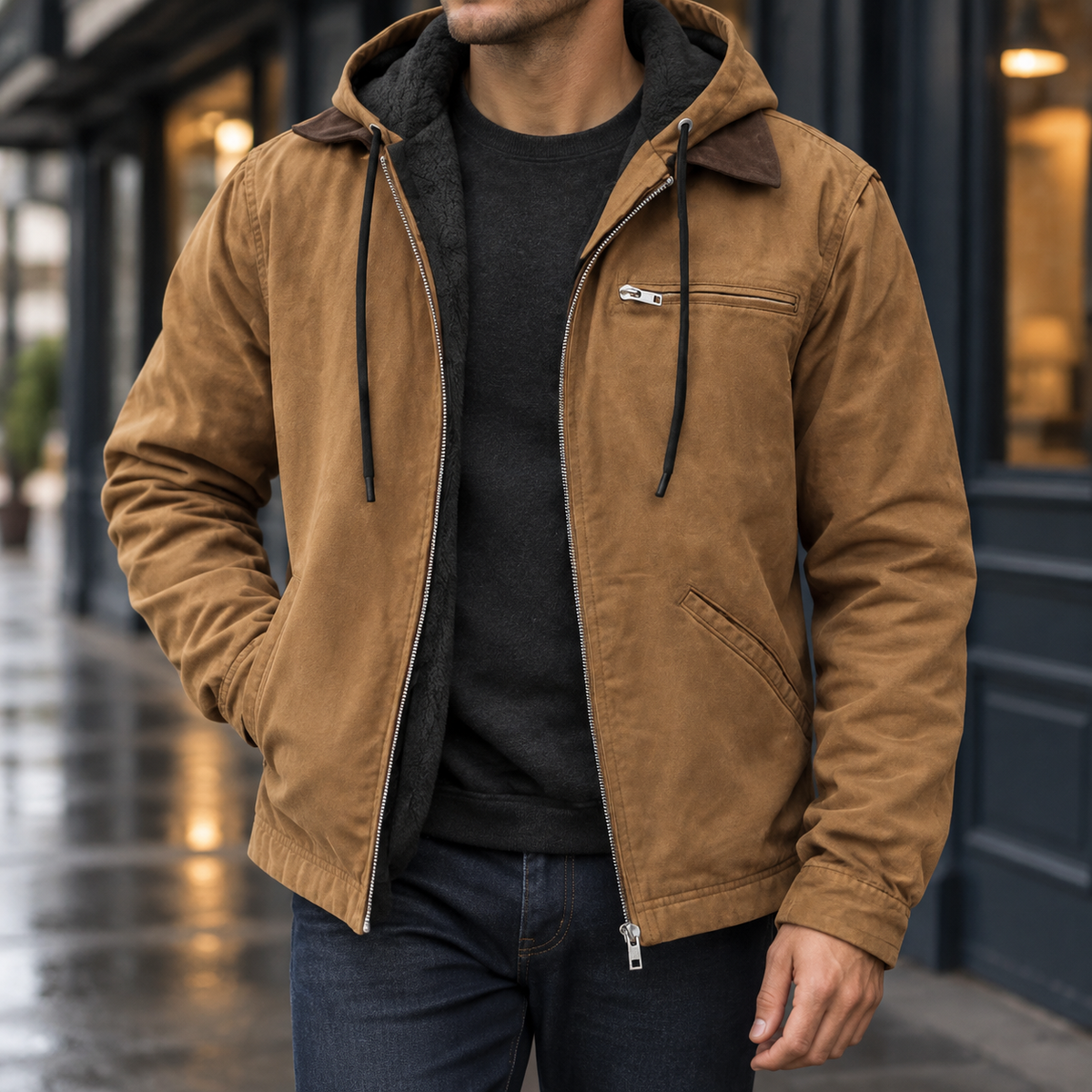 Veste homme à capuche en mélange coton zippée