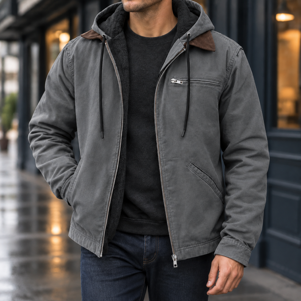 Veste homme à capuche en mélange coton zippée