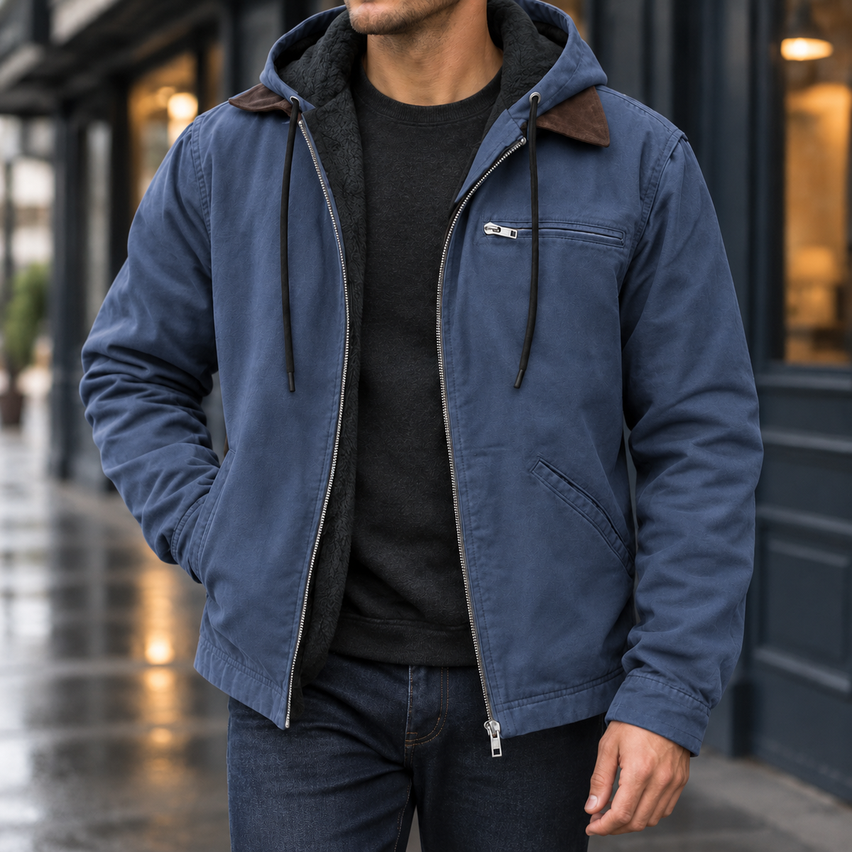 Veste homme à capuche en mélange coton zippée