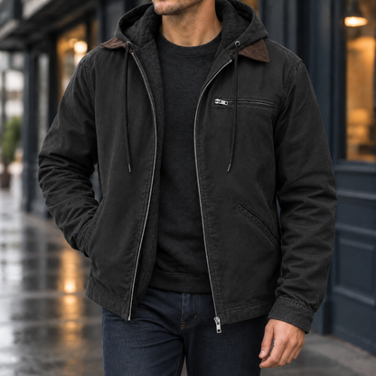 Veste homme à capuche en mélange coton zippée