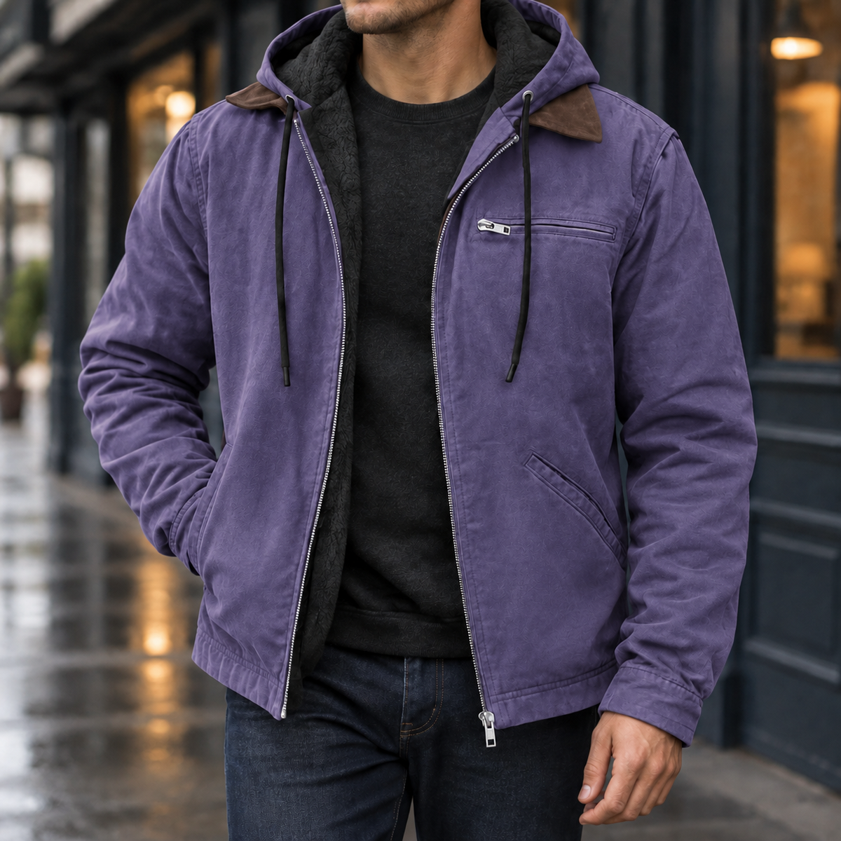 Veste homme à capuche en mélange coton zippée