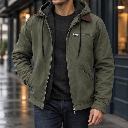 Veste homme à capuche en mélange coton zippée