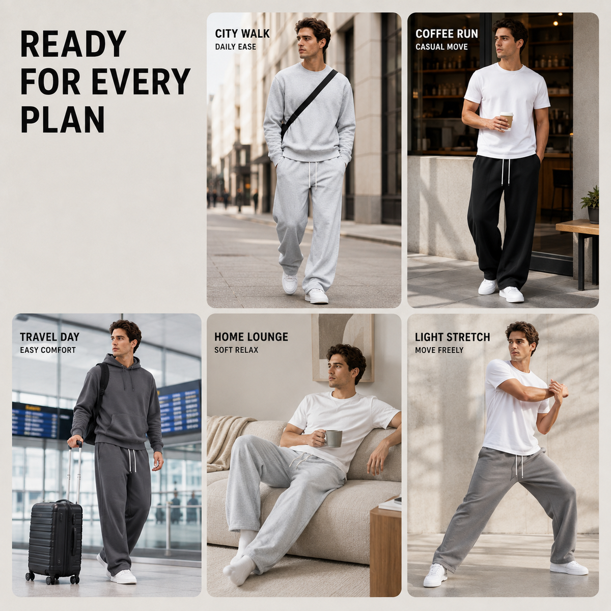 Jogging homme coupe décontractée confort quotidien