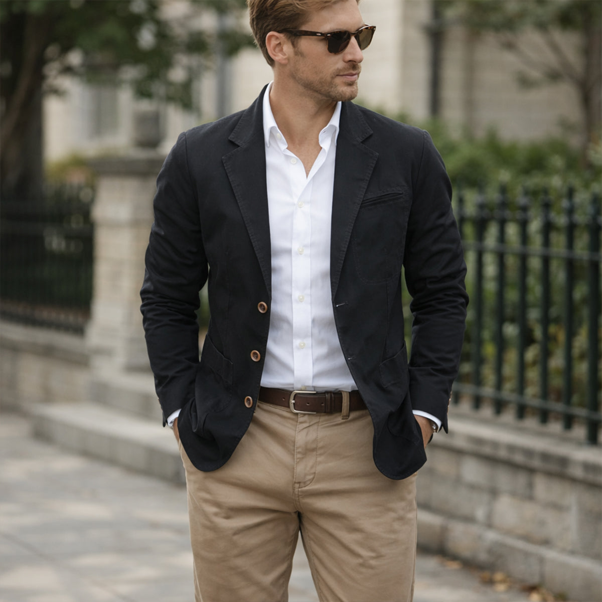 Blazer décontracté homme effet coton coupe ajustée
