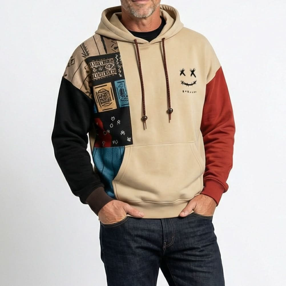 Herren-Kapuzenpullover mit Colour-Blocking und Grafikmustern