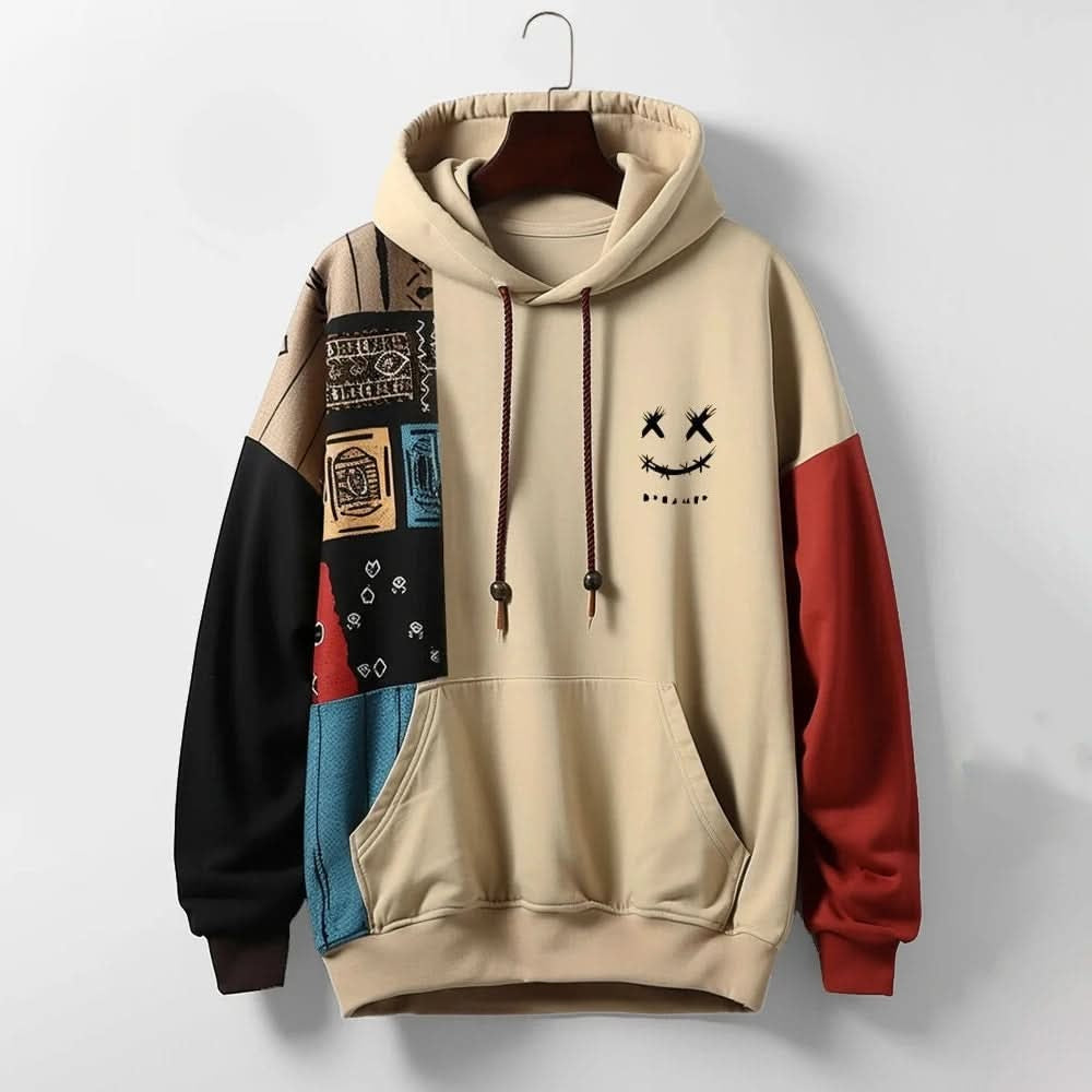 Herren-Kapuzenpullover mit Colour-Blocking und Grafikmustern