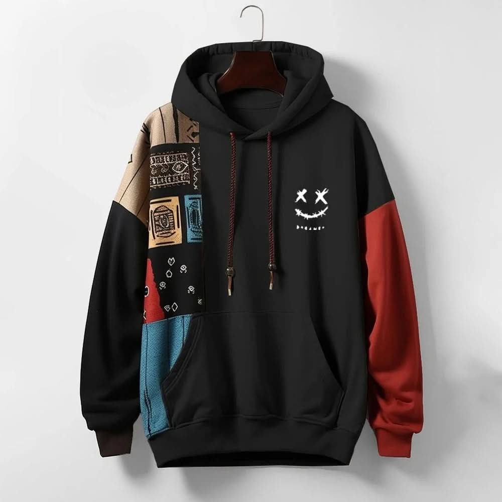 Herren-Kapuzenpullover mit Colour-Blocking und Grafikmustern