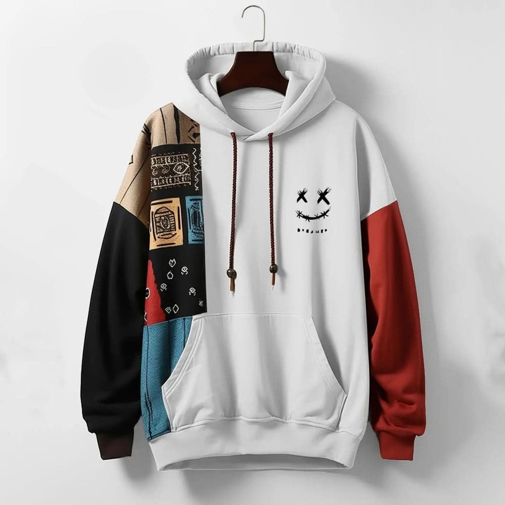 Herren-Kapuzenpullover mit Colour-Blocking und Grafikmustern