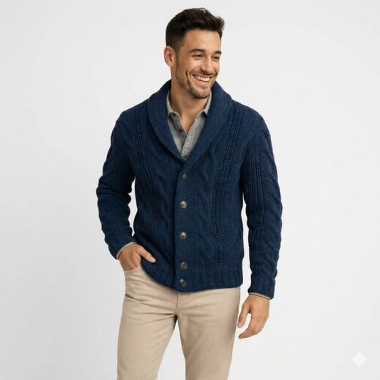 Cardigan homme col châle maille torsadée épaisse