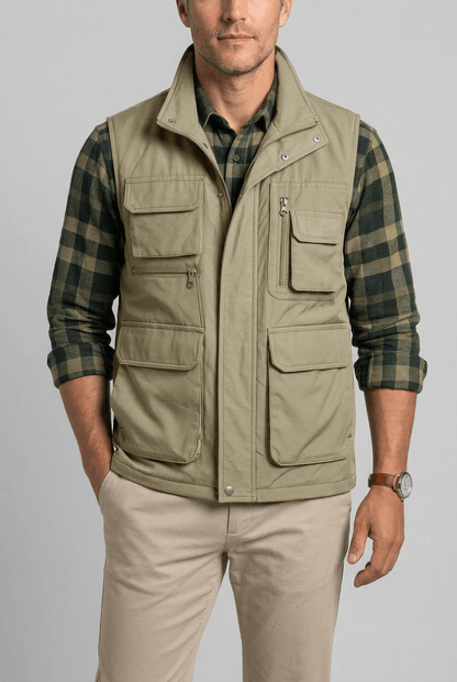 Gilet homme multipoches col montant pour superposition