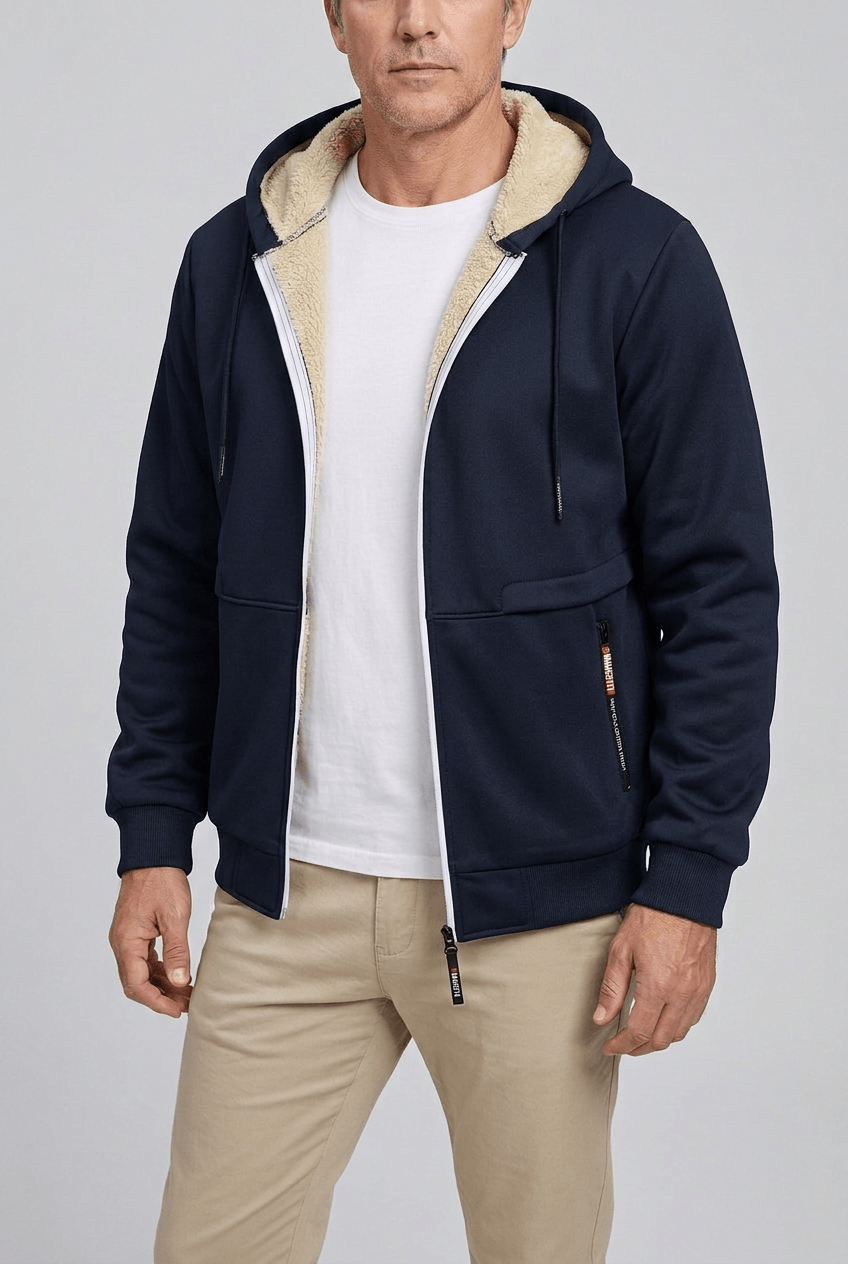 Sweat à capuche homme doublure sherpa zip intégral