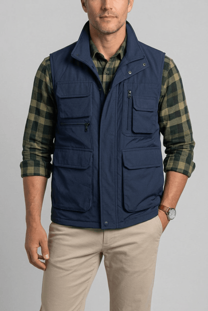 Gilet homme multipoches col montant pour superposition