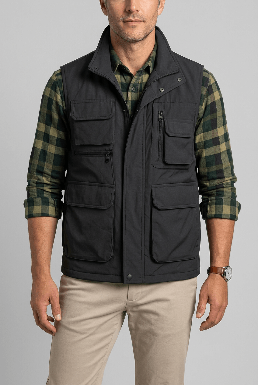 Gilet homme multipoches col montant pour superposition