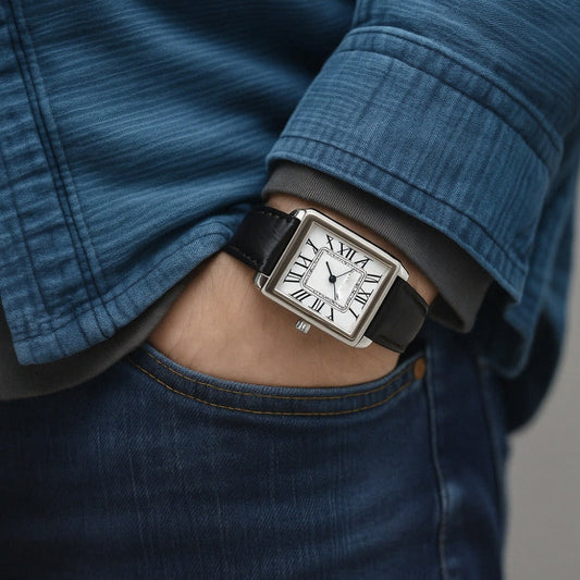 Montre homme cuir cadran carré chiffres romains