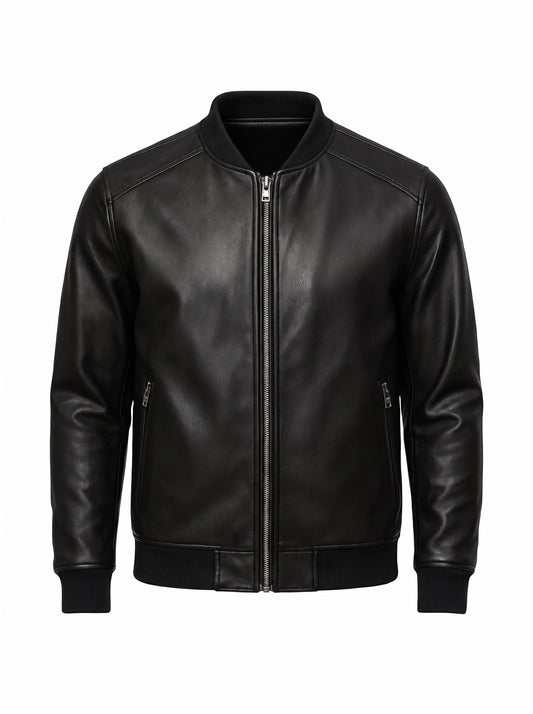 Blouson bomber homme cuir véritable fermeture éclair