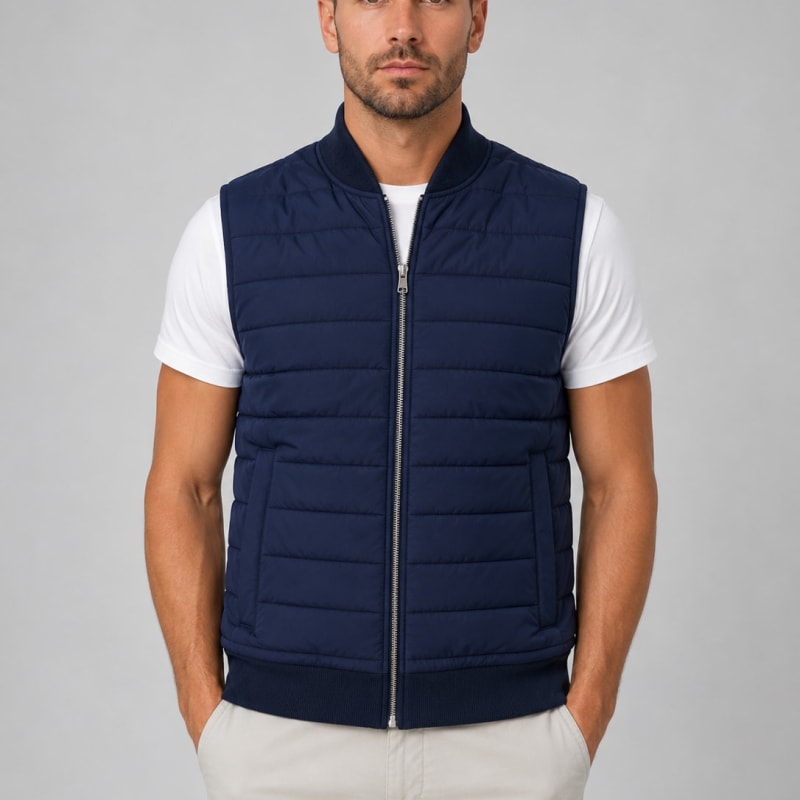 Gilet homme matelassé léger col côtelé zippé