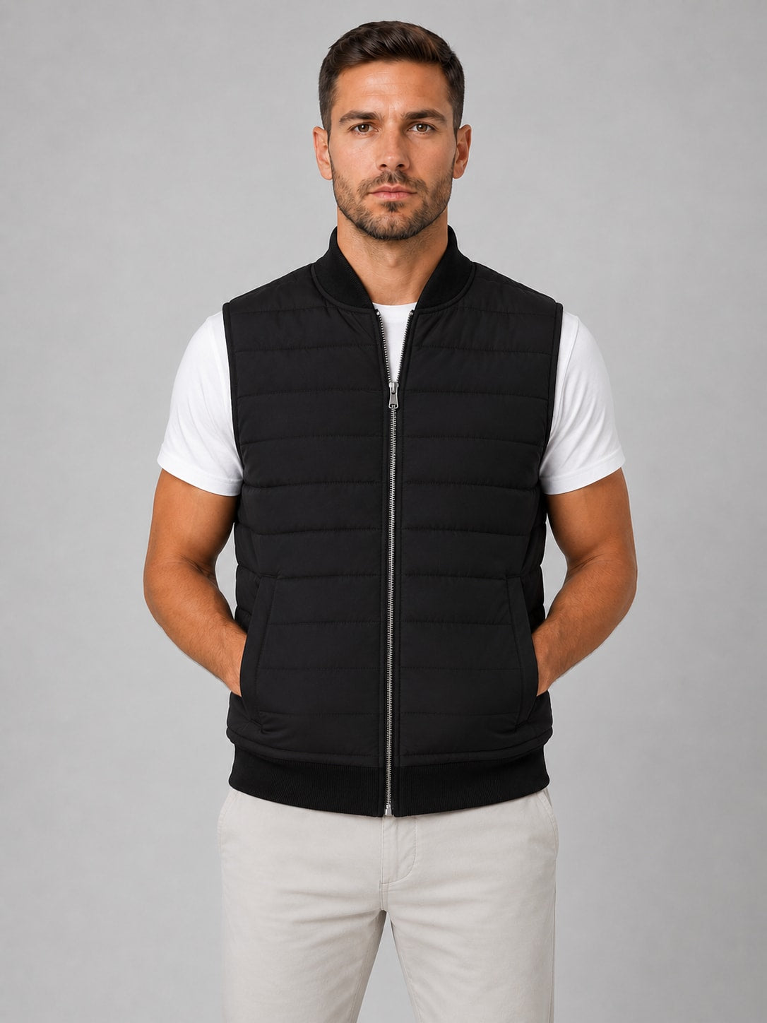 Gilet homme matelassé léger col côtelé zippé